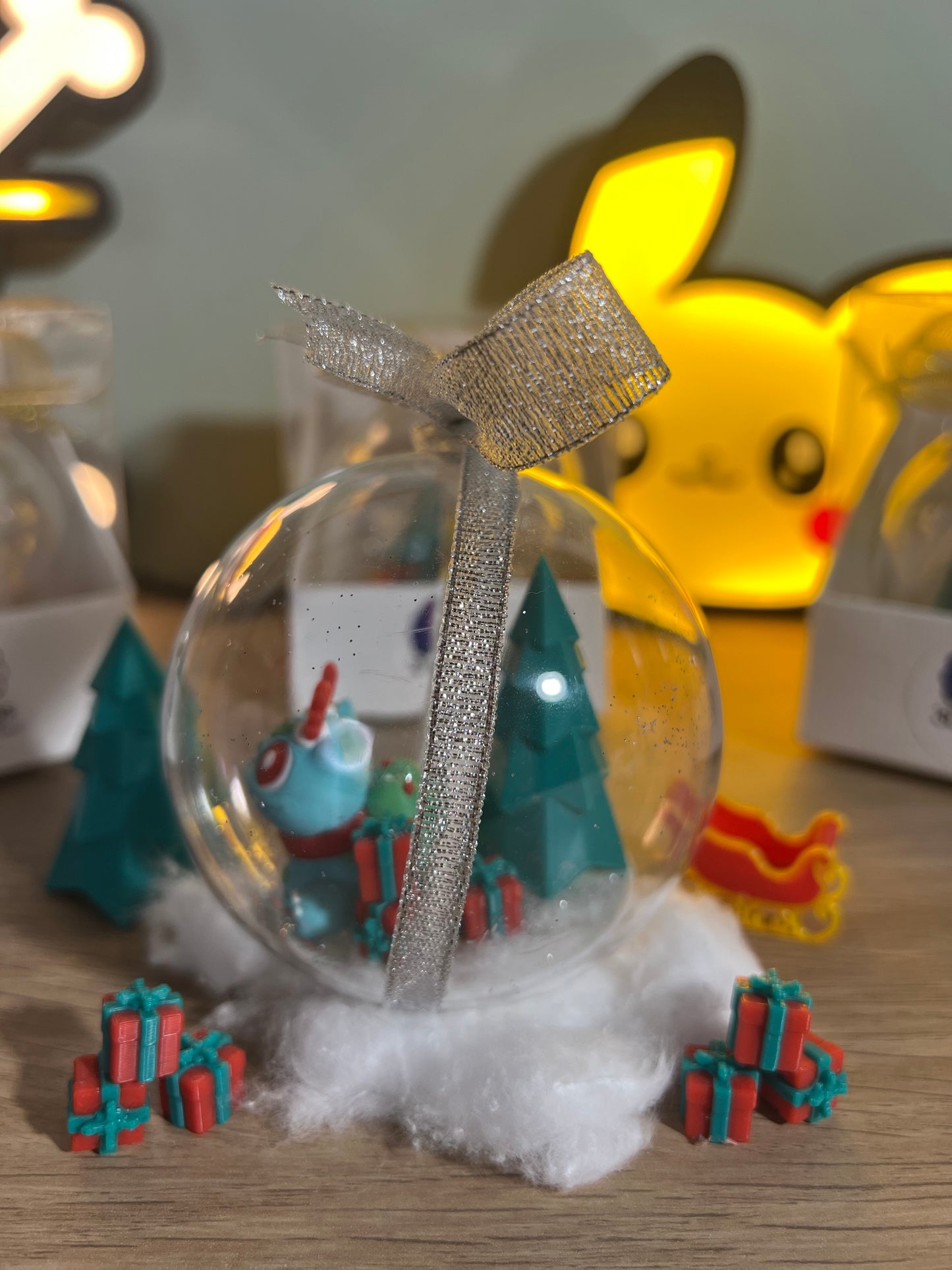 Pallina di Natale Bulbasaur fiocco argento